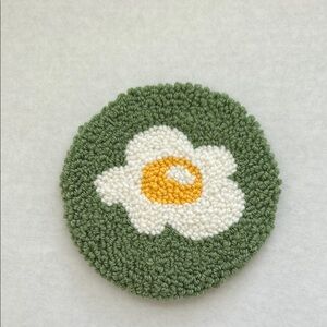 Cute breakfast themed fried egg punch needle coaster handmade